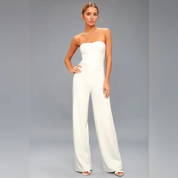Lulus Pants Jumpsuits Lulus Edith White Strapless Jumpsuit